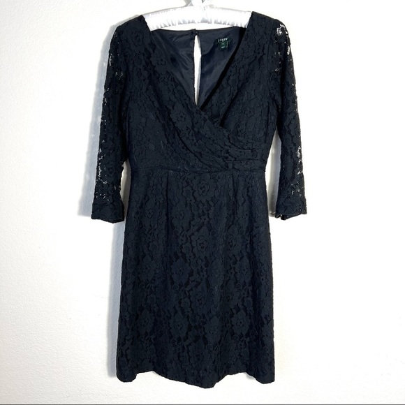 J Crew Black Lace Dress Size 4 Dark Feminine Wedding Guest Whimsigoth Party - Picture 1 of 9